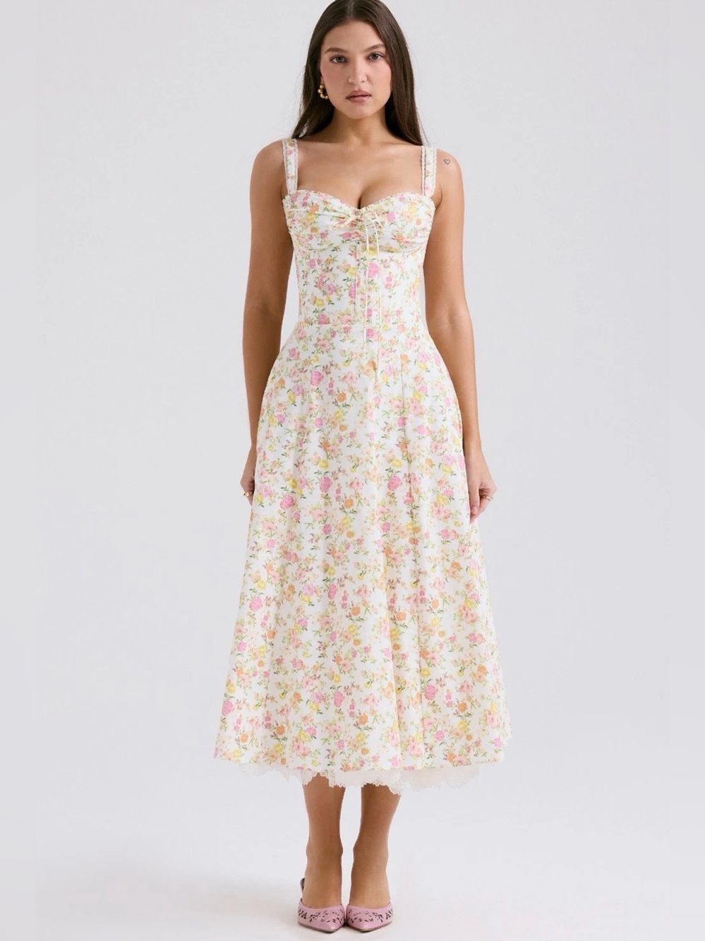 House of CB Rosalee Floral Stretch Cotton Petticoat Dress XS